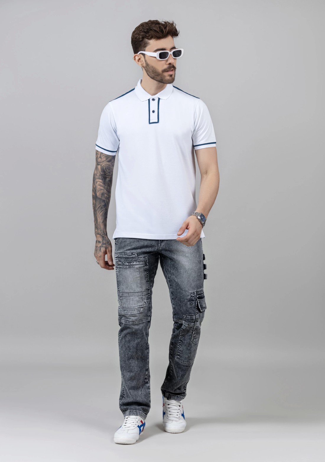 Grey Straight Fit Cut and Sew Men's Fashion Jeans