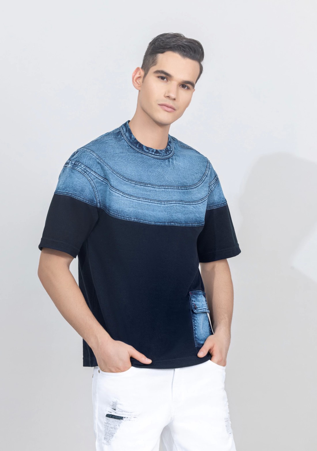 Navy Blue Regular Fit Drop Shoulder Men's T-shirt