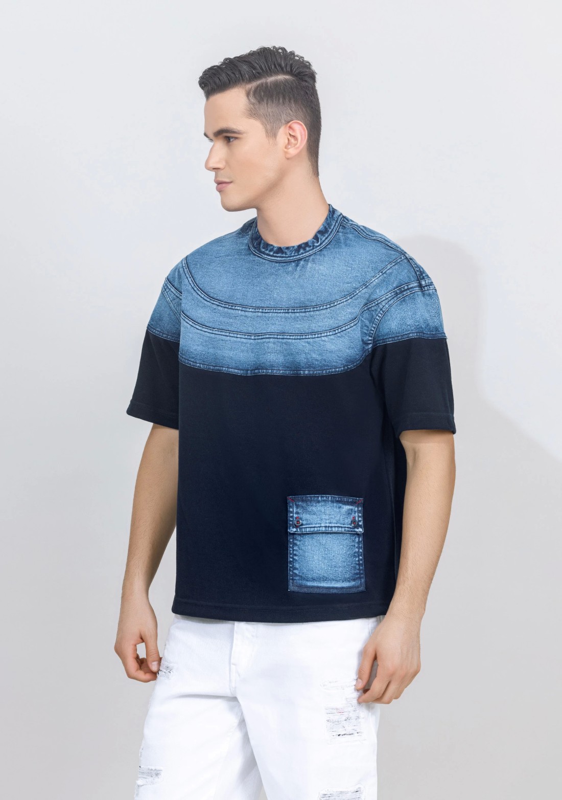 Navy Blue Regular Fit Drop Shoulder Men's T-shirt