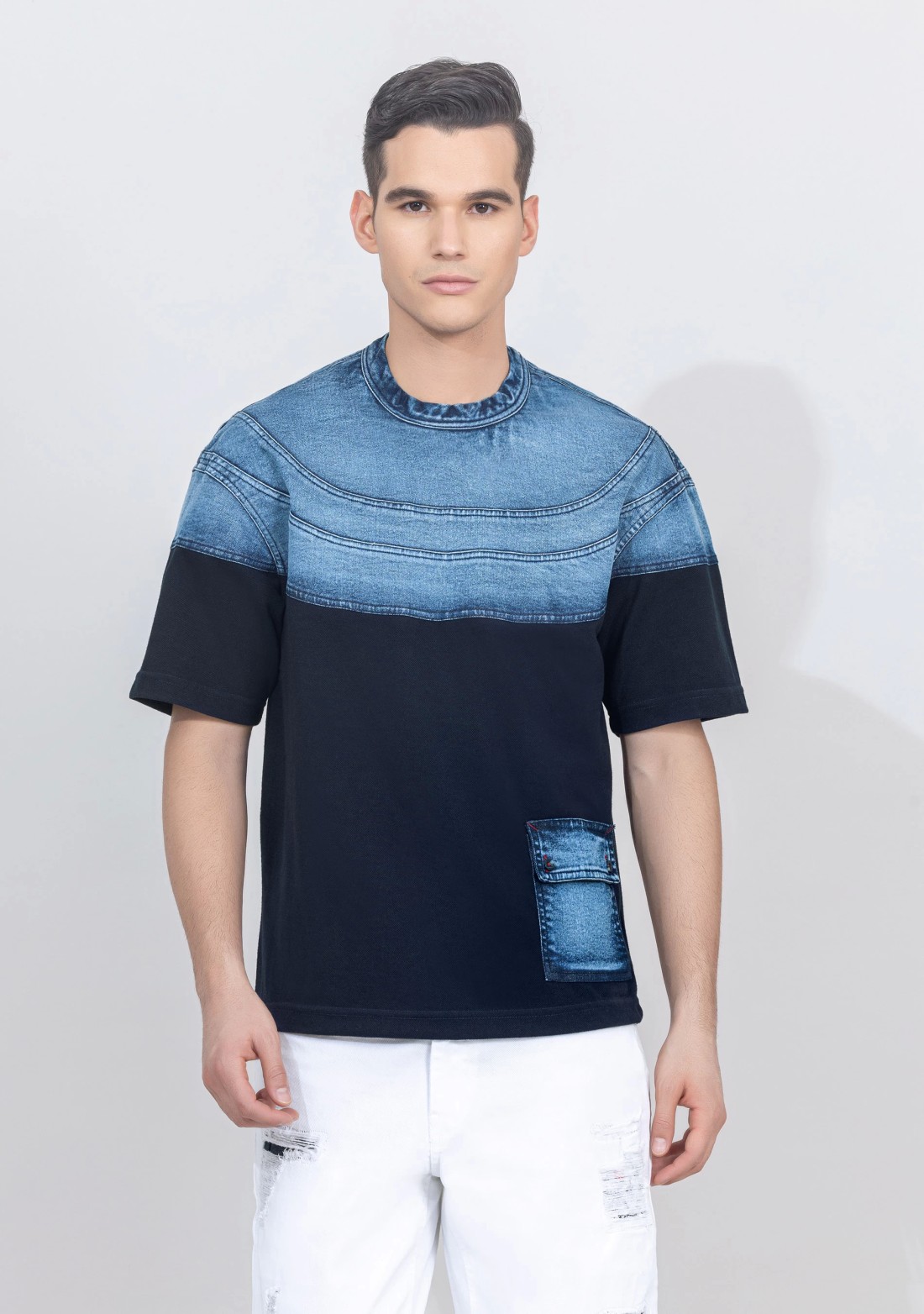 Navy Blue Regular Fit Drop Shoulder Men's T-shirt