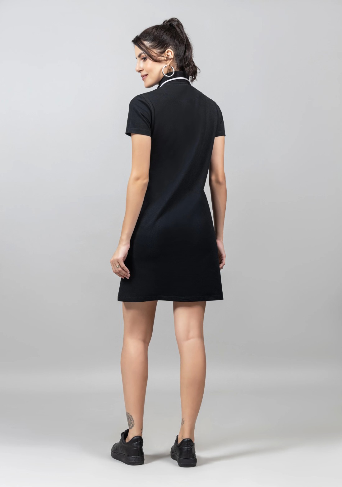 Black Pique Knit Colour Block Mini Dress