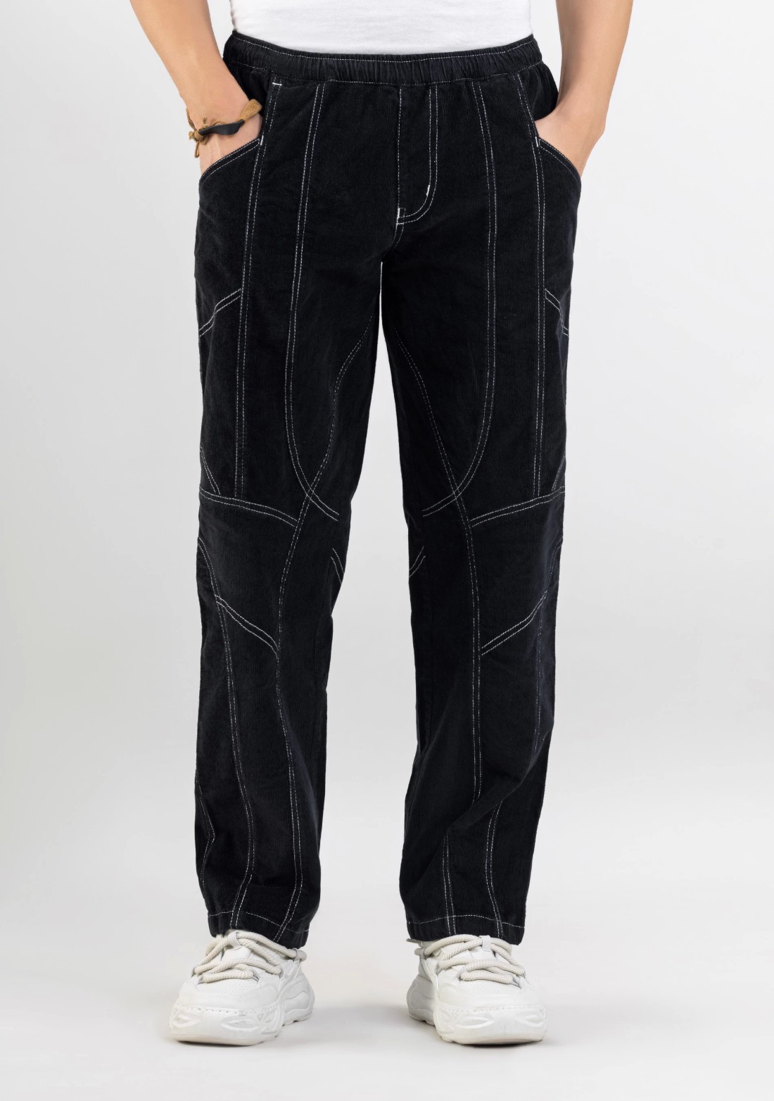 Black Straight Relaxed Fit Men’s Casual Corduroy Trousers