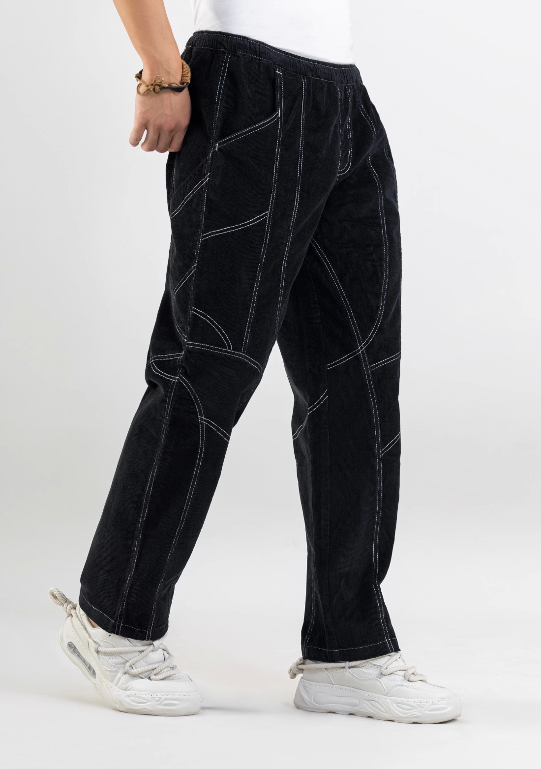 Black Straight Relaxed Fit Men’s Casual Corduroy Trousers