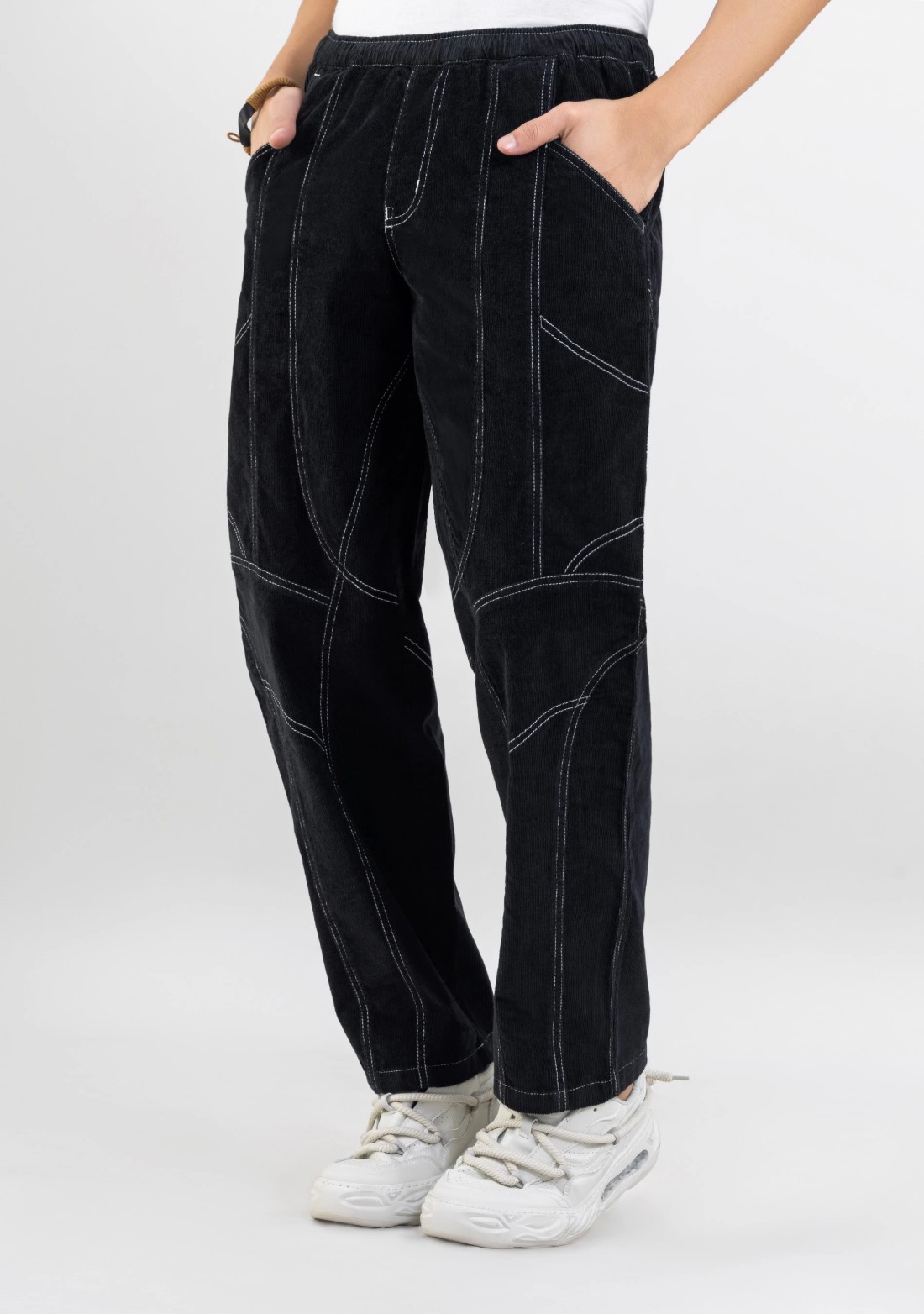 Black Straight Relaxed Fit Men’s Casual Corduroy Trousers