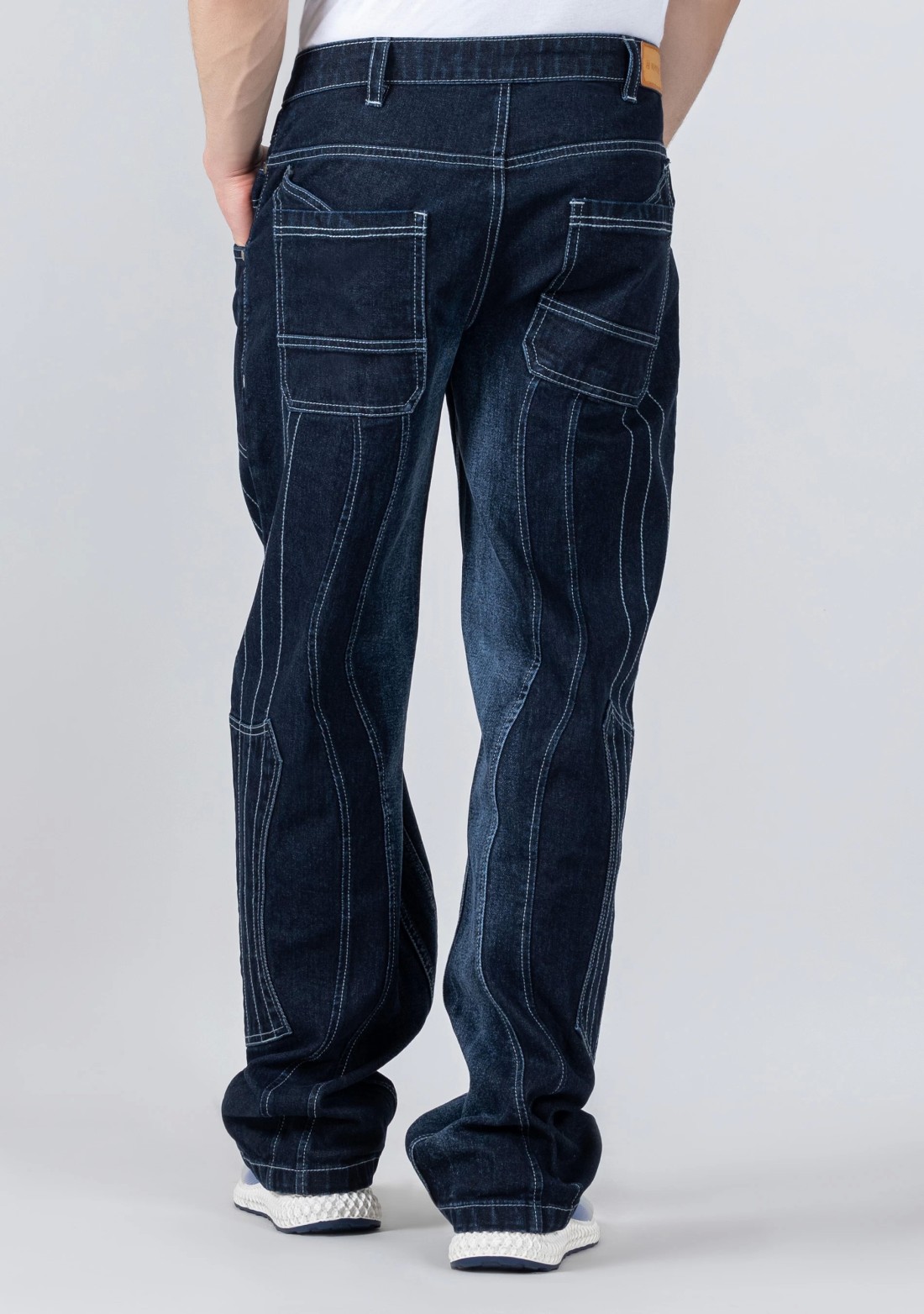 Blue Wide Leg Cut and Sew Men's Jeans