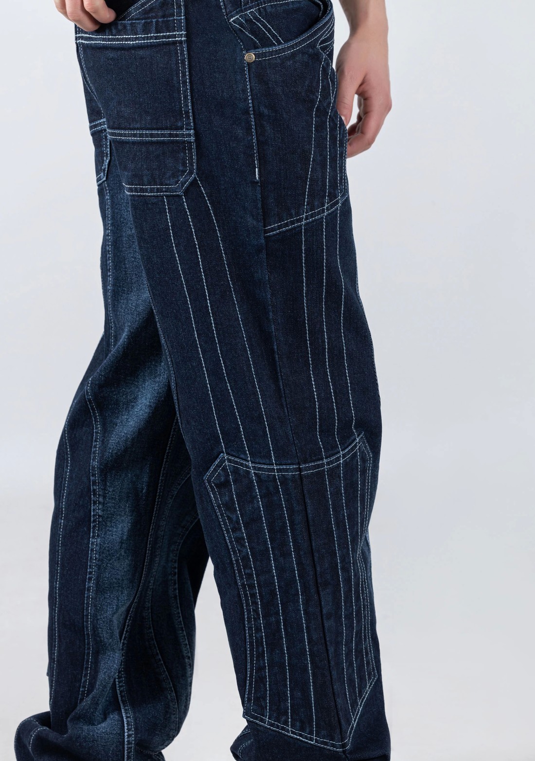 Blue Wide Leg Cut and Sew Men's Jeans