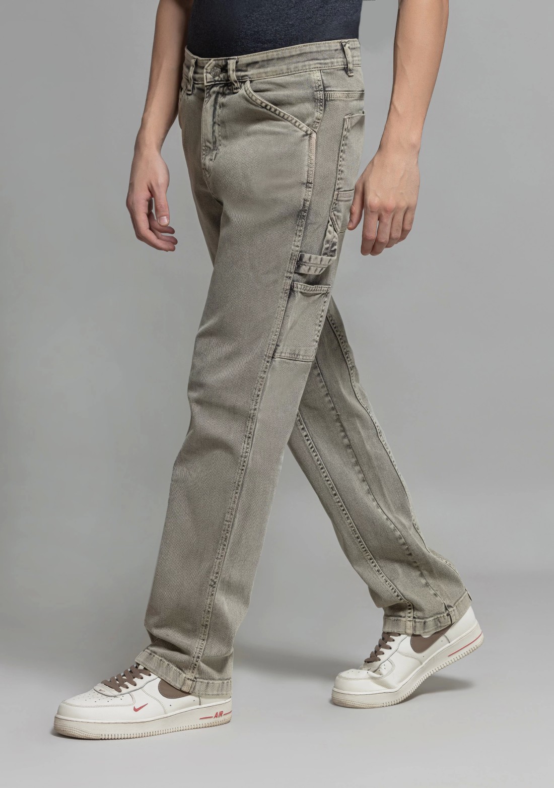 Grey Straight Fit Cut and Sew Men's Jeans