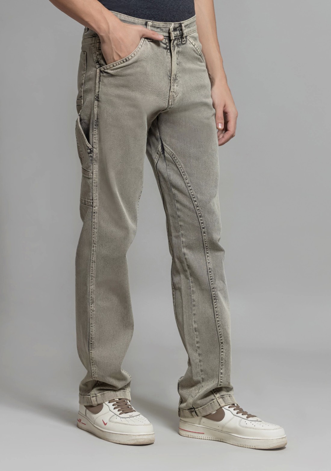 Grey Straight Fit Cut and Sew Men's Jeans