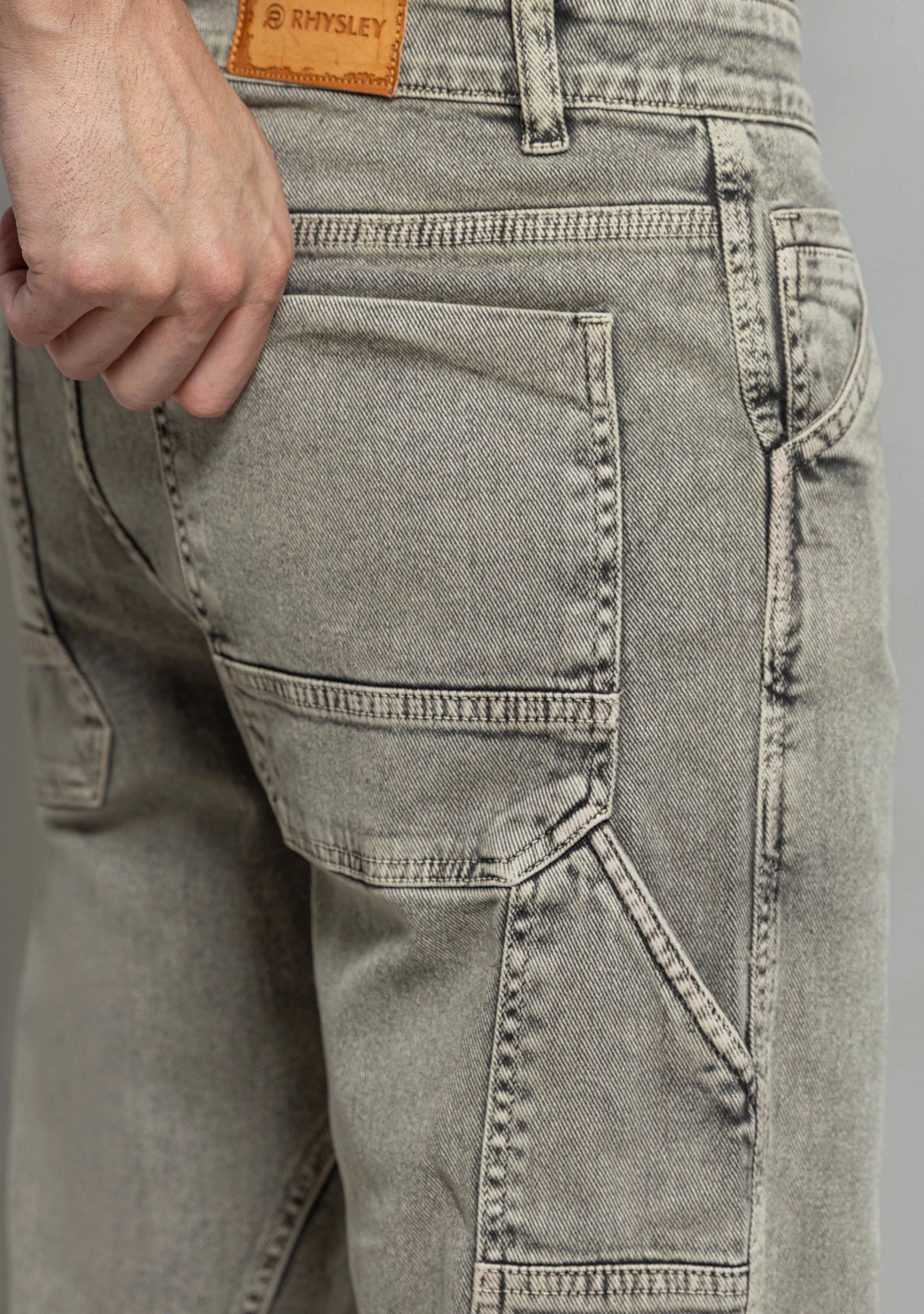 Grey Straight Fit Cut and Sew Men's Jeans