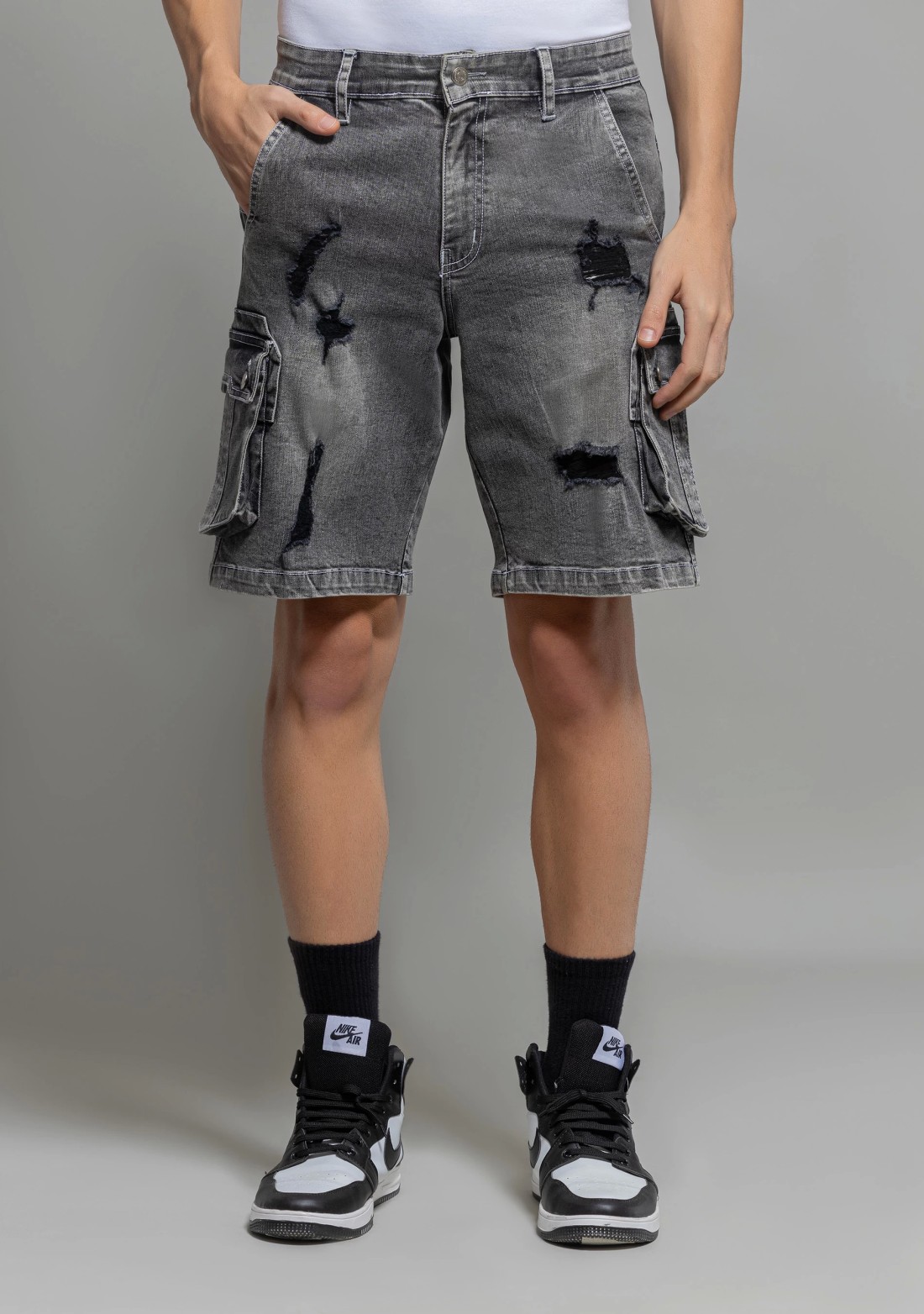 Black Regular Fit Men’s Casual Denim Cargo Shorts