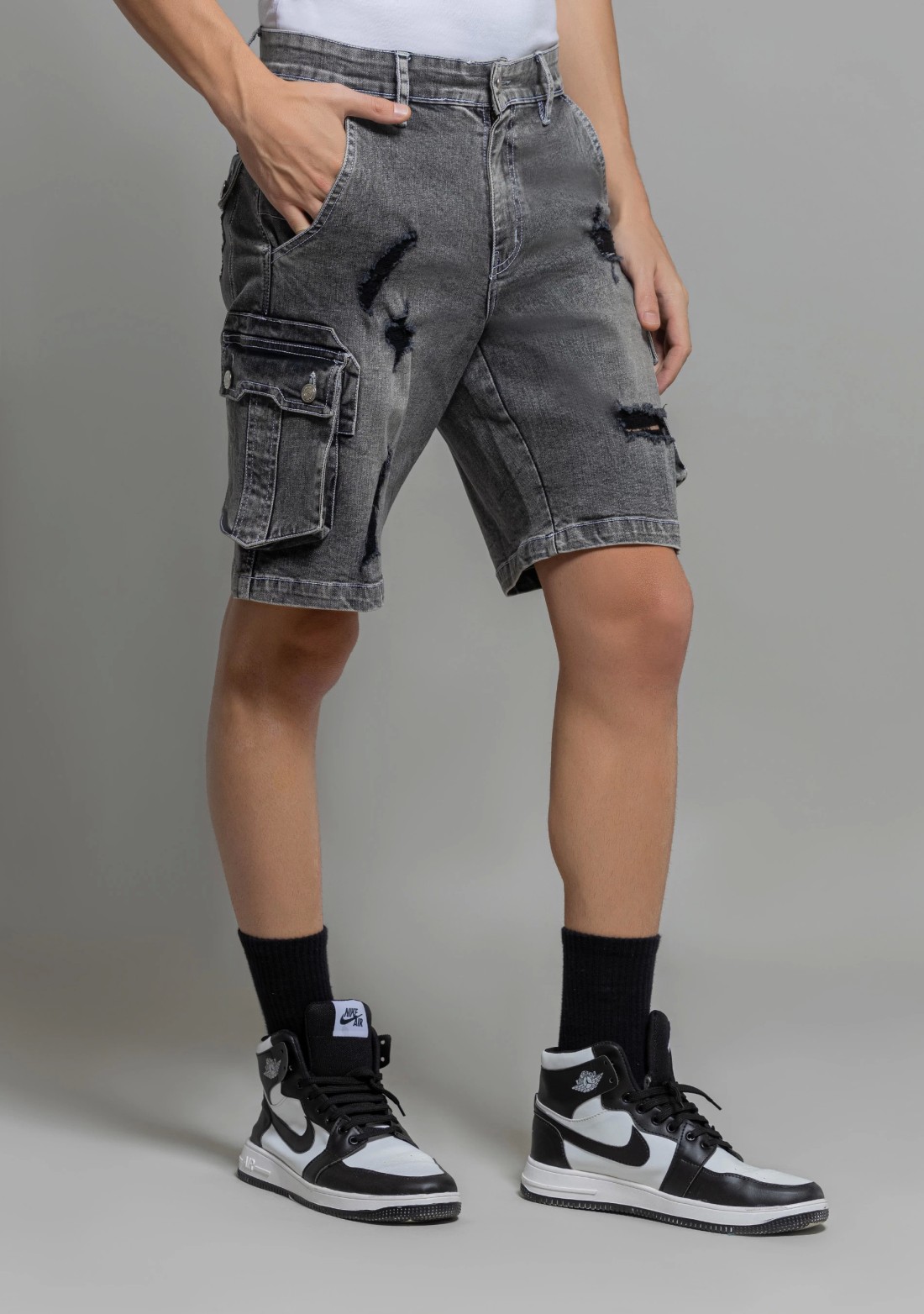 Black Regular Fit Men’s Casual Denim Cargo Shorts