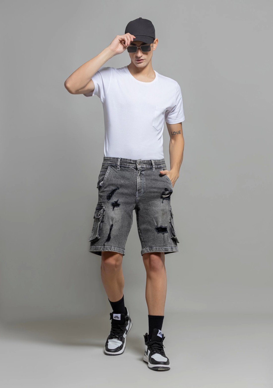 Black Regular Fit Men’s Casual Denim Cargo Shorts