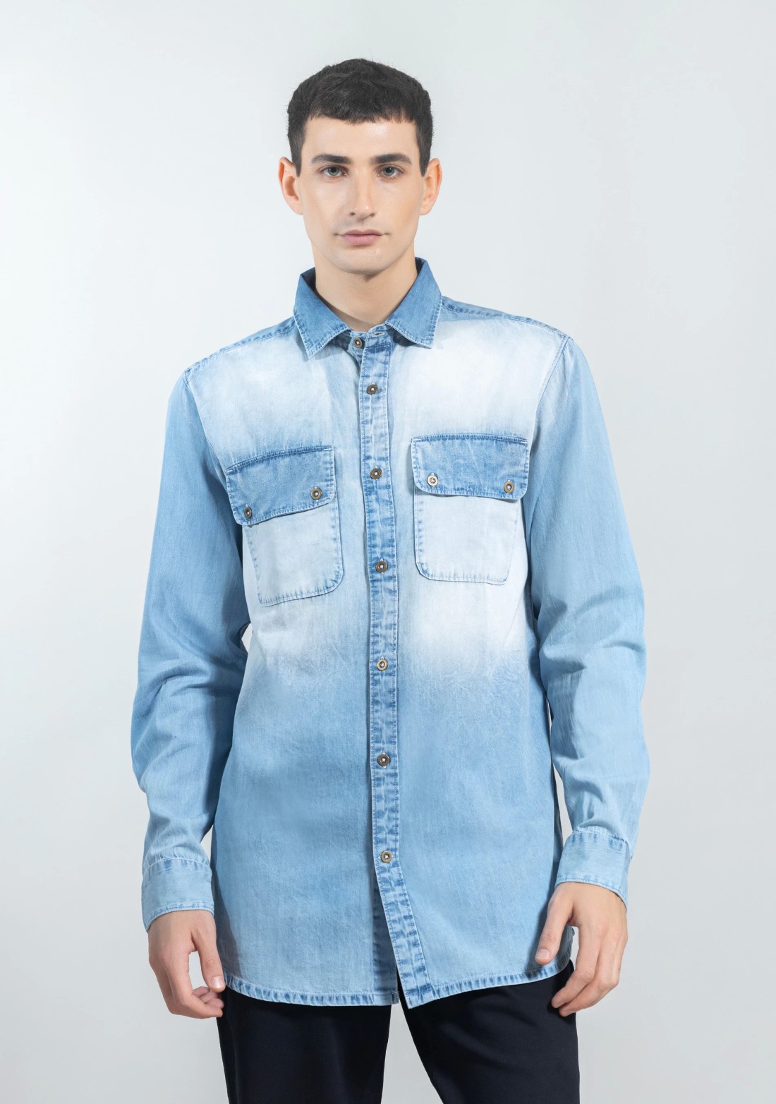 Light Blue Regular Fit Men's Denim Shirt