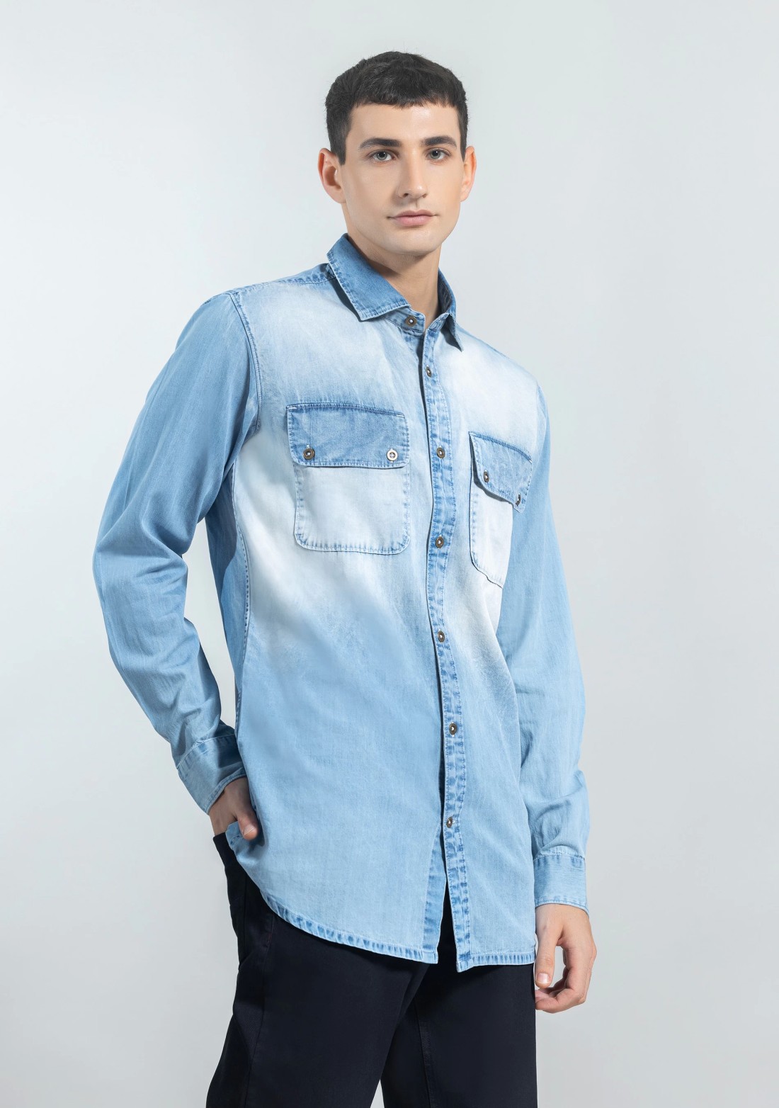 Light Blue Regular Fit Men's Denim Shirt