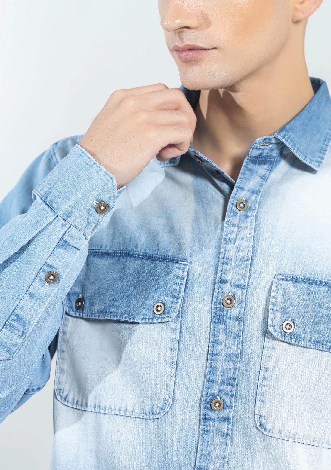 Light Blue Regular Fit Men's Denim Shirt