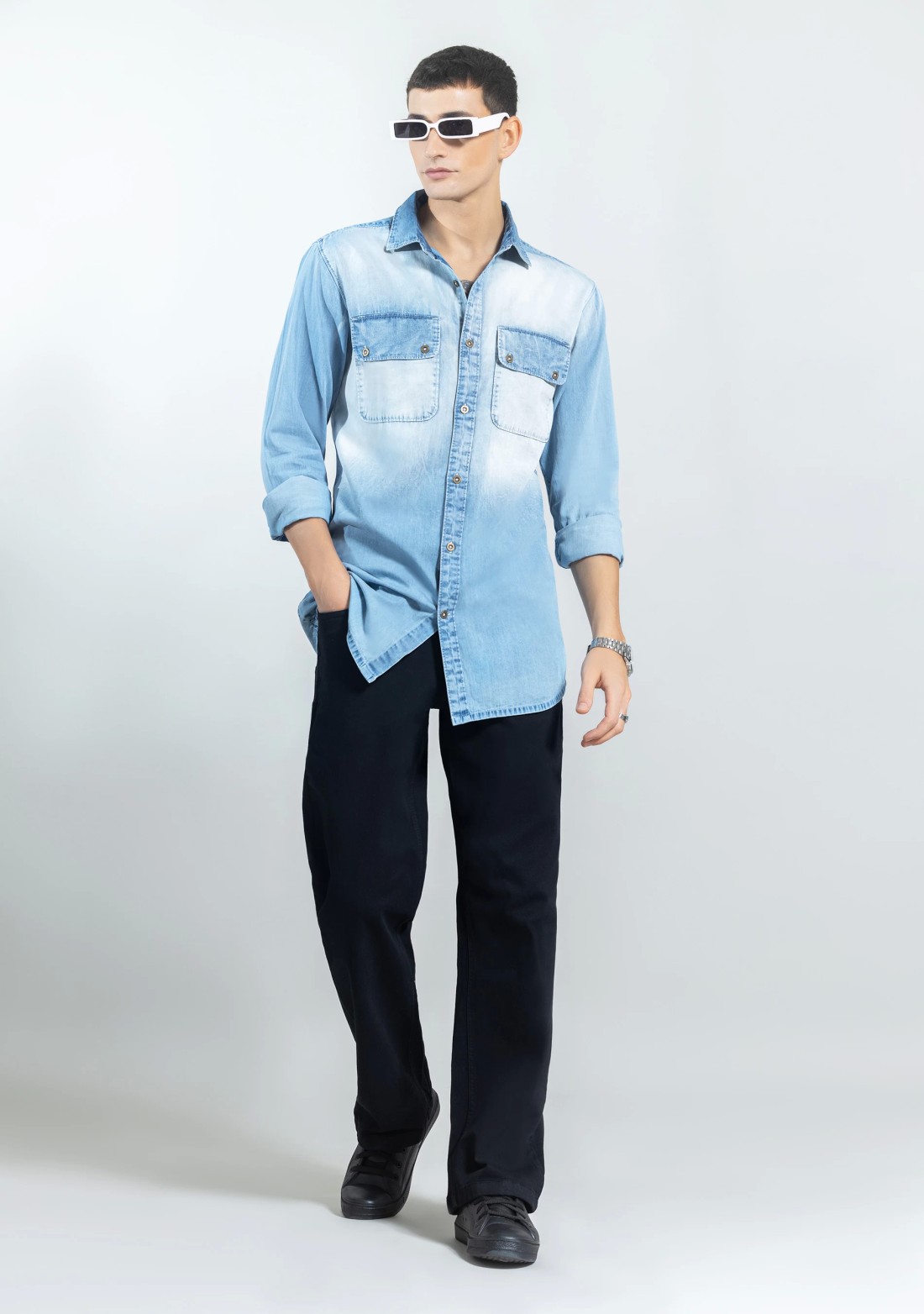 Light Blue Regular Fit Men's Denim Shirt