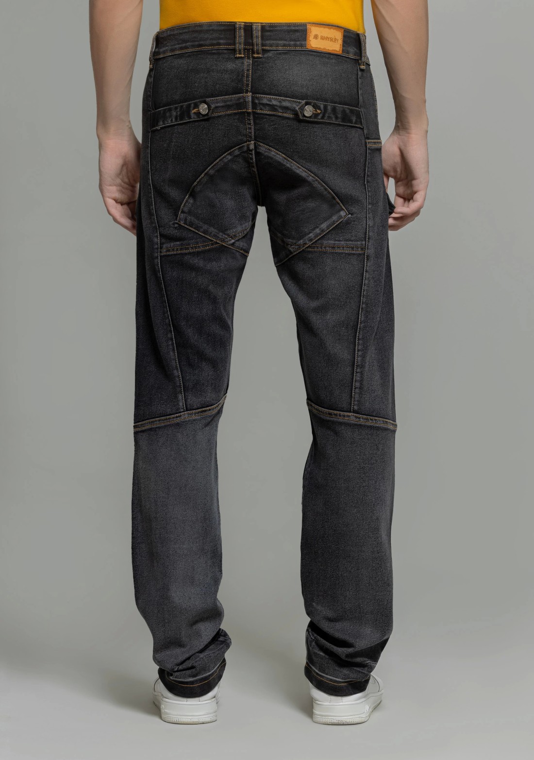 Black Straight Relaxed Fit Cut and Sew Men's Utility Jeans