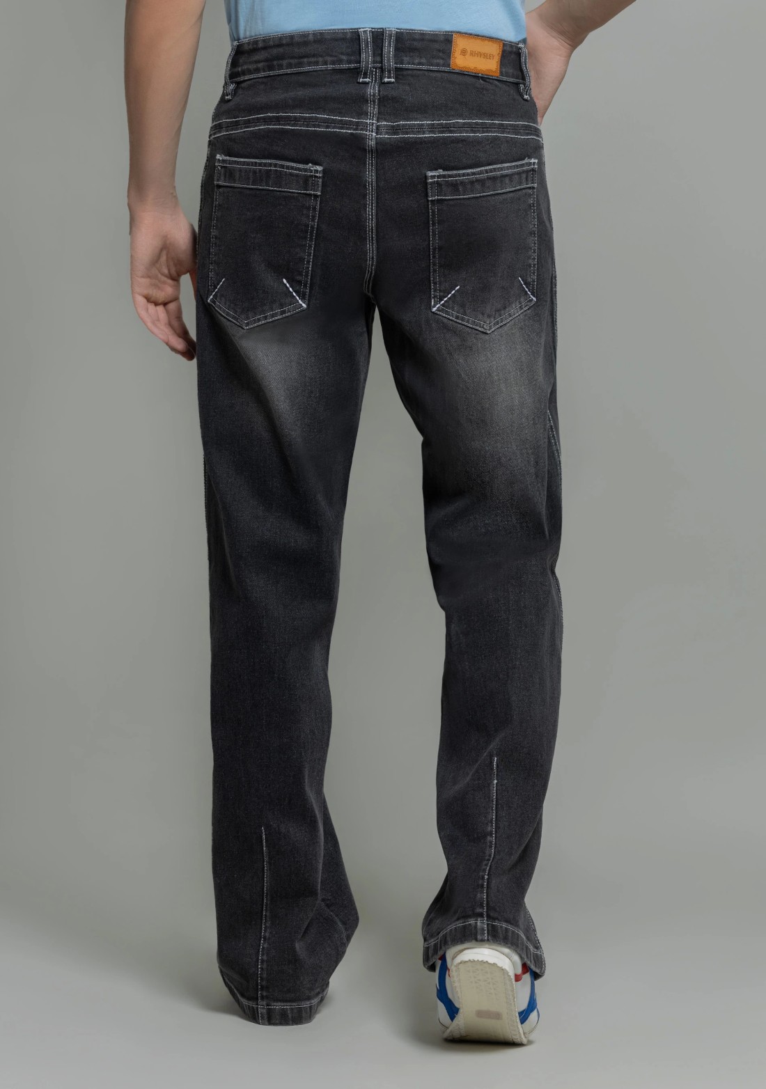 Black Wide Leg Cut and Sew Men's Denim Fashion Jeans