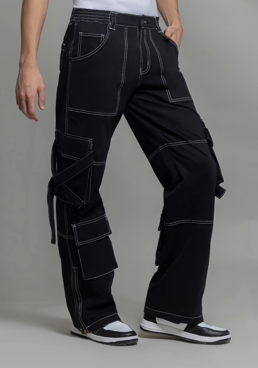 Black Wide Leg Men's Cargo Style Trousers