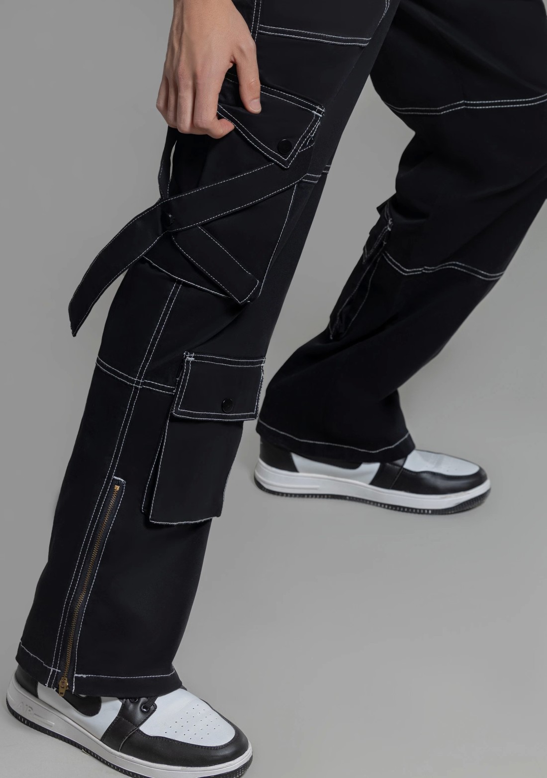 Black Wide Leg Men's Cargo Style Trousers