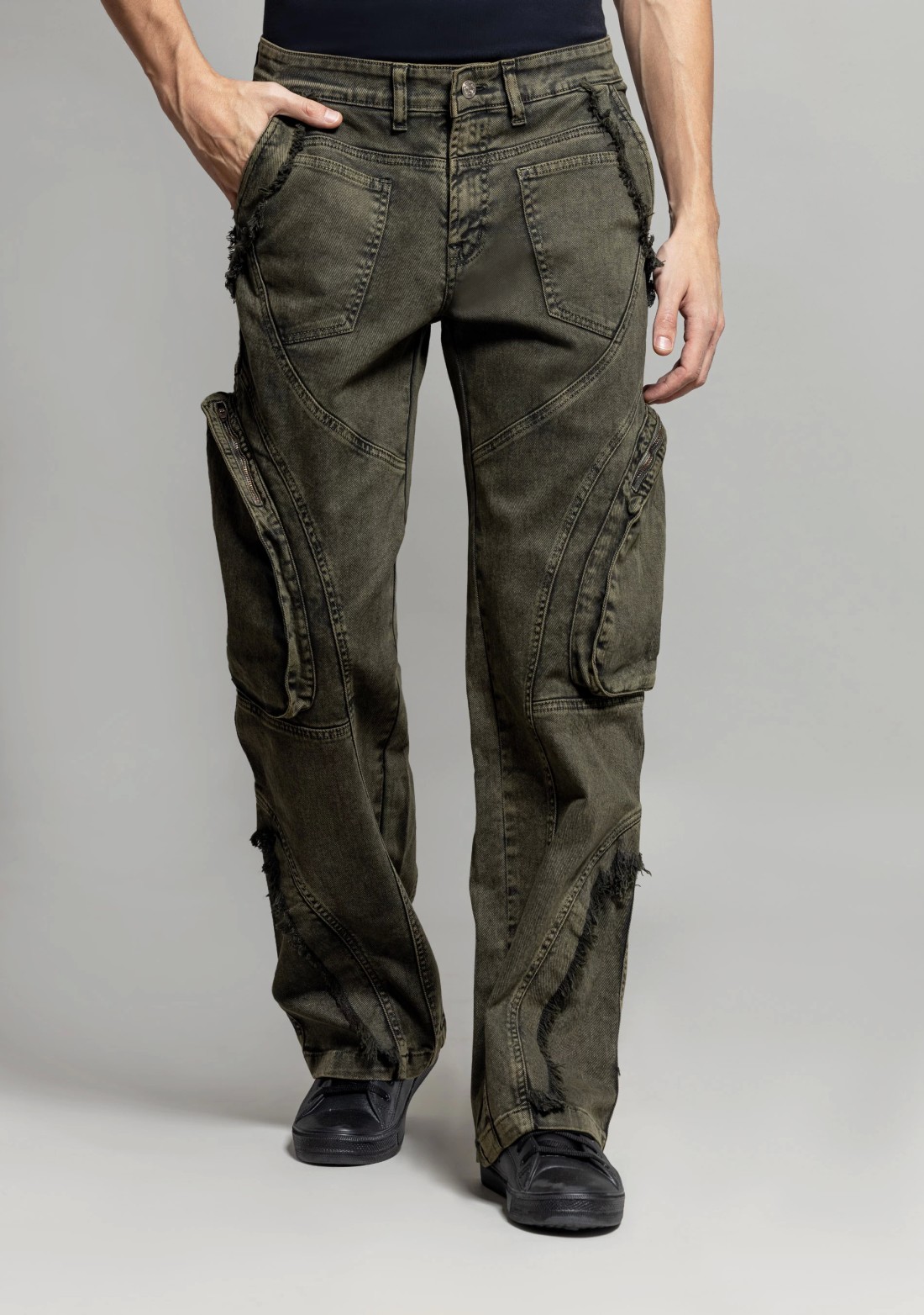 Greenish Grey Wide Leg Ultra Fashion Cargo Style Men's Jeans