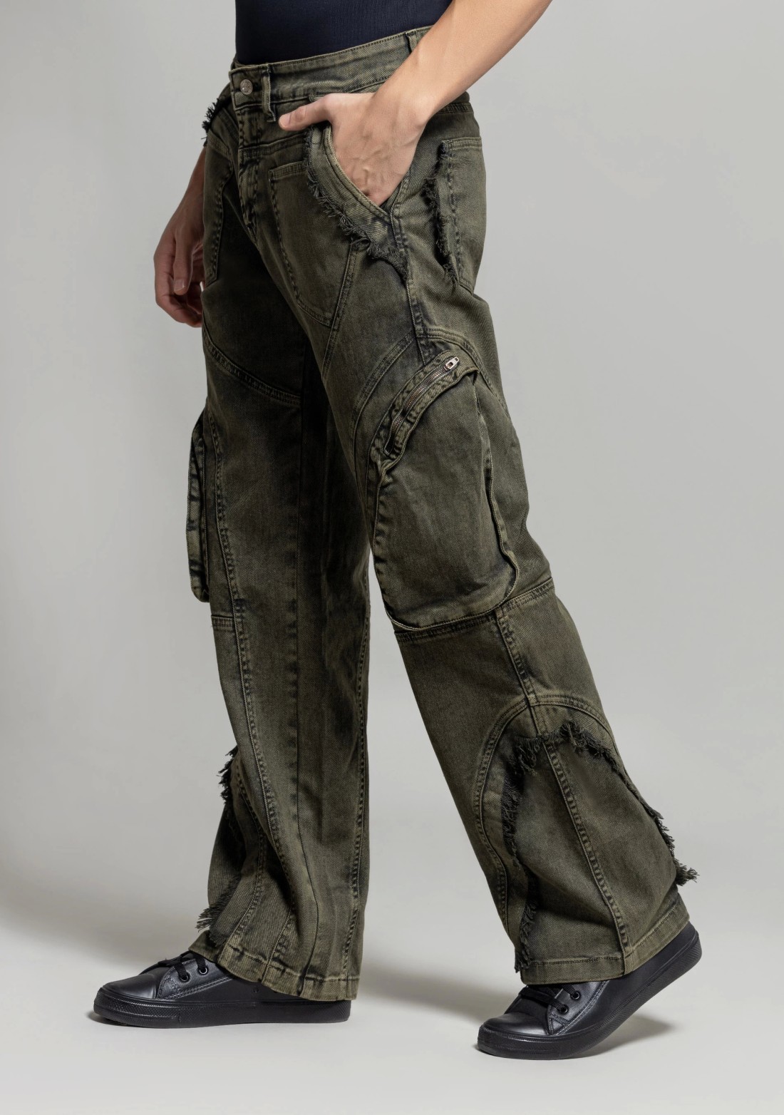 Greenish Grey Wide Leg Ultra Fashion Cargo Style Men's Jeans