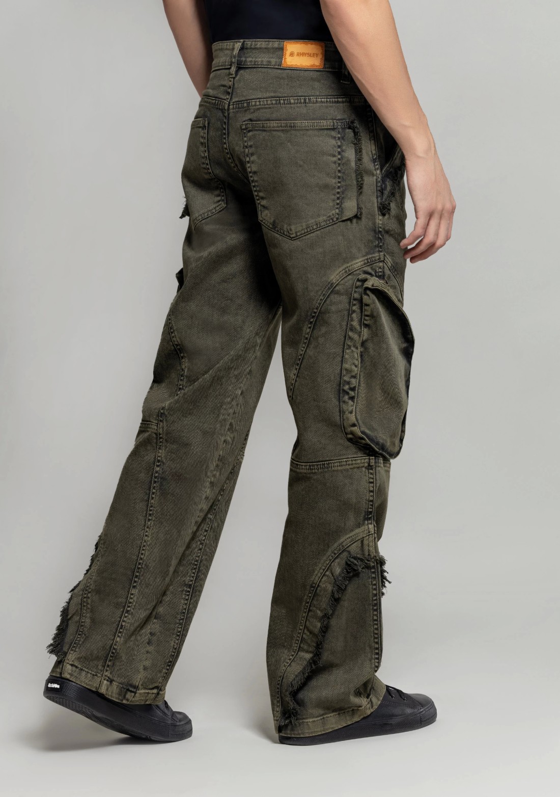 Greenish Grey Wide Leg Ultra Fashion Cargo Style Men's Jeans