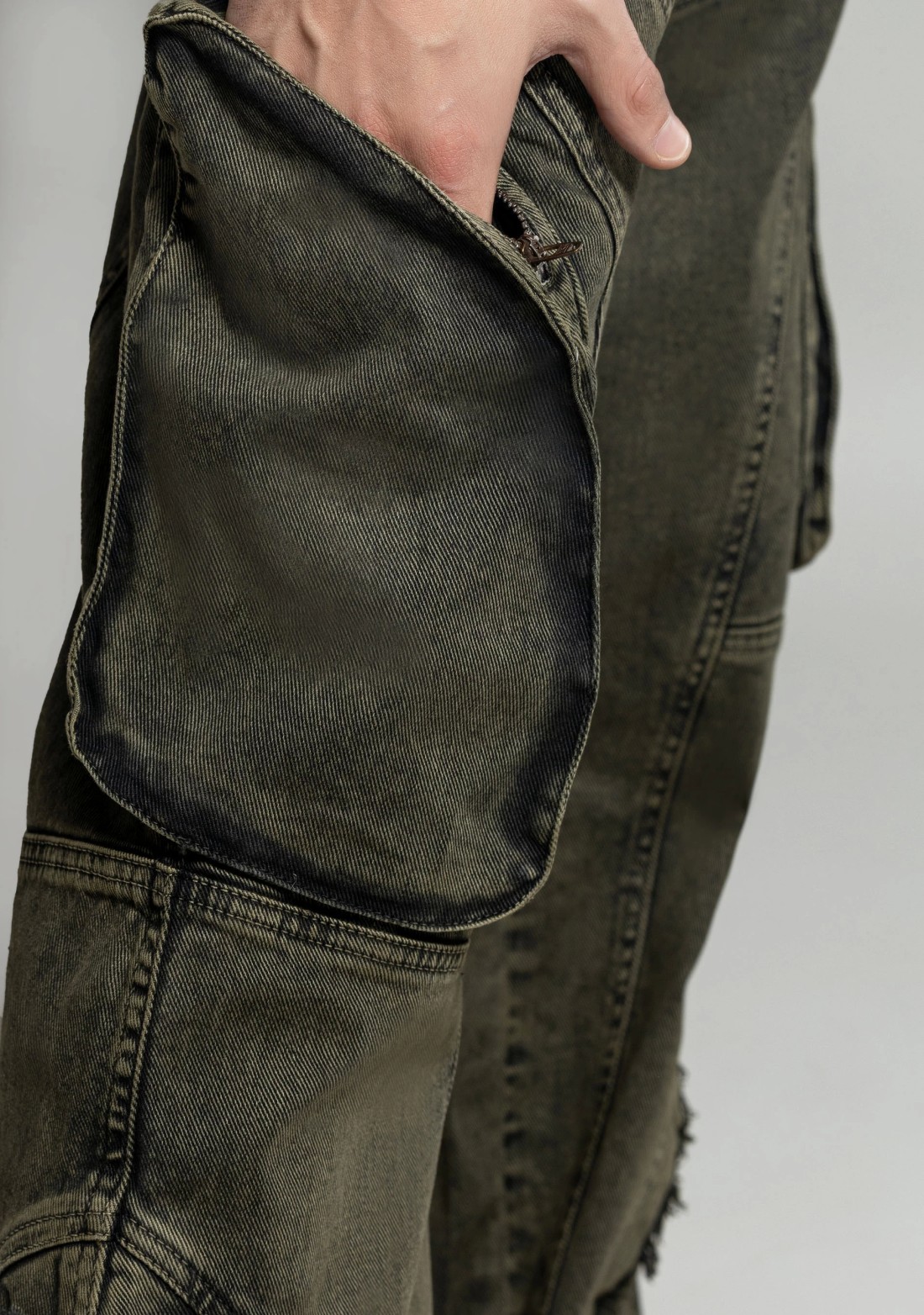 Greenish Grey Wide Leg Ultra Fashion Cargo Style Men's Jeans