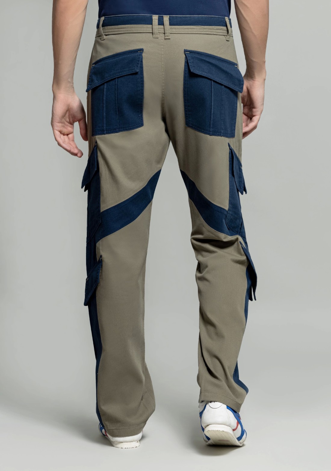 Olive Navy Straight Fit Men's Cotton Cargo Trousers