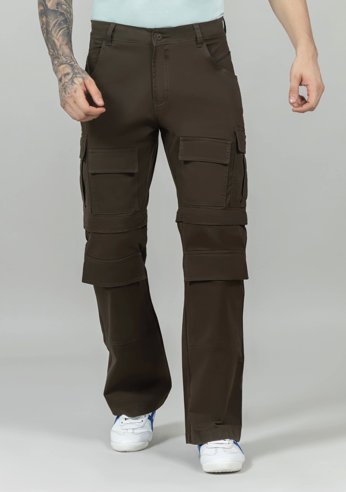 Mocha Brown Wide Leg Men's Cargo Trousers