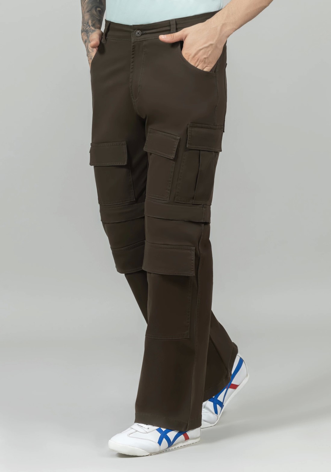 Mocha Brown Wide Leg Men's Cargo Trousers