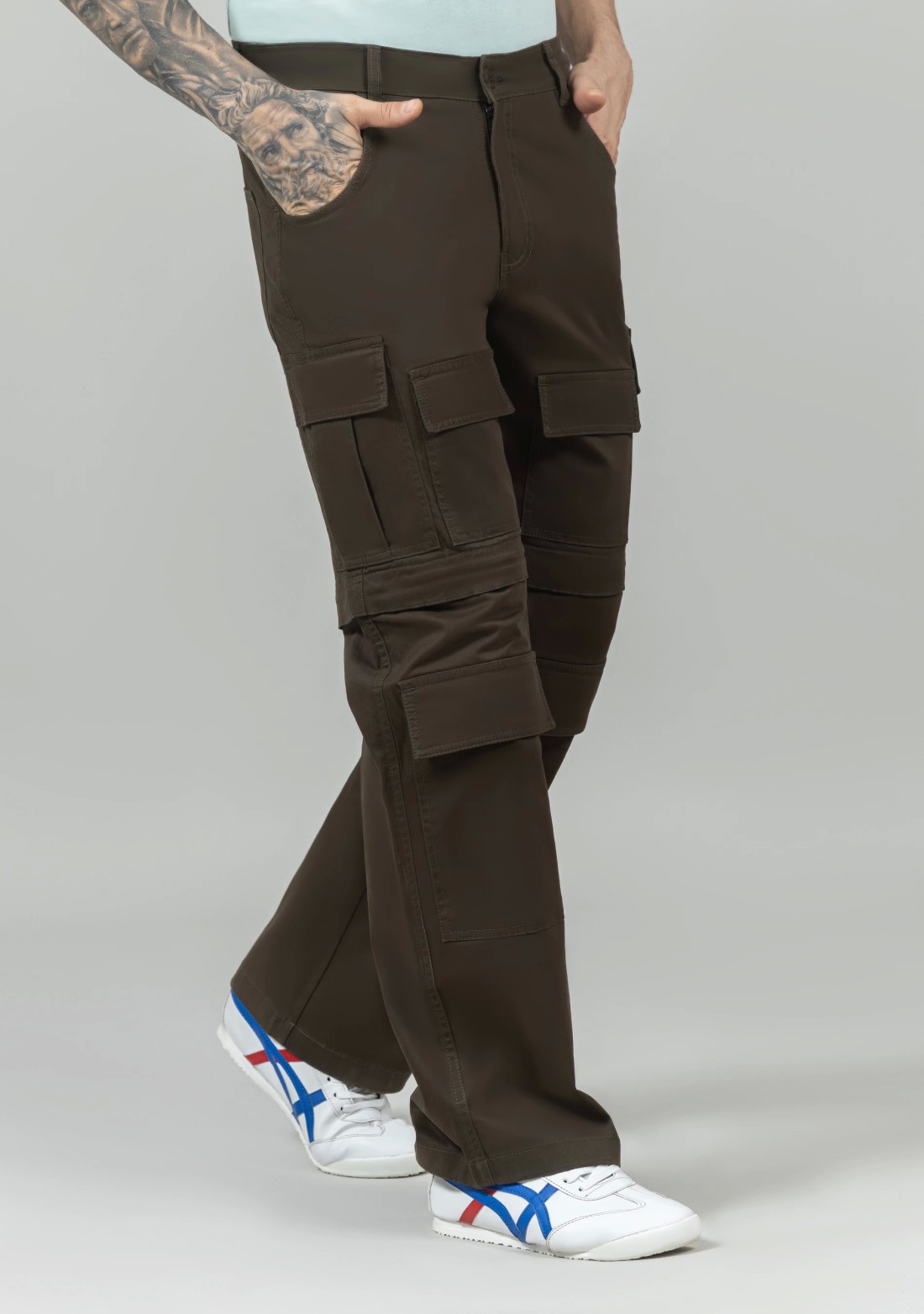 Mocha Brown Wide Leg Men's Cargo Trousers