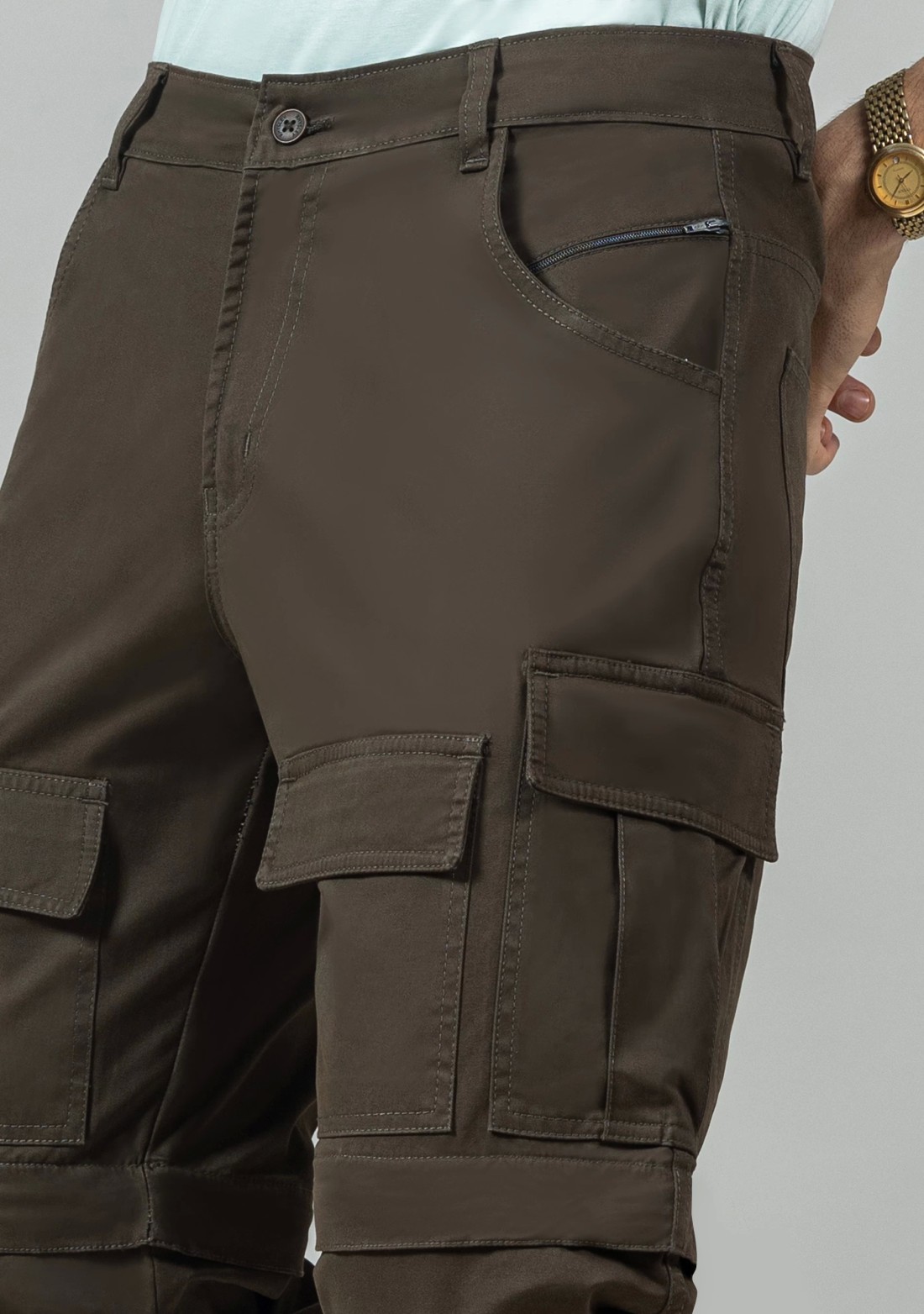 Mocha Brown Wide Leg Men's Cargo Trousers