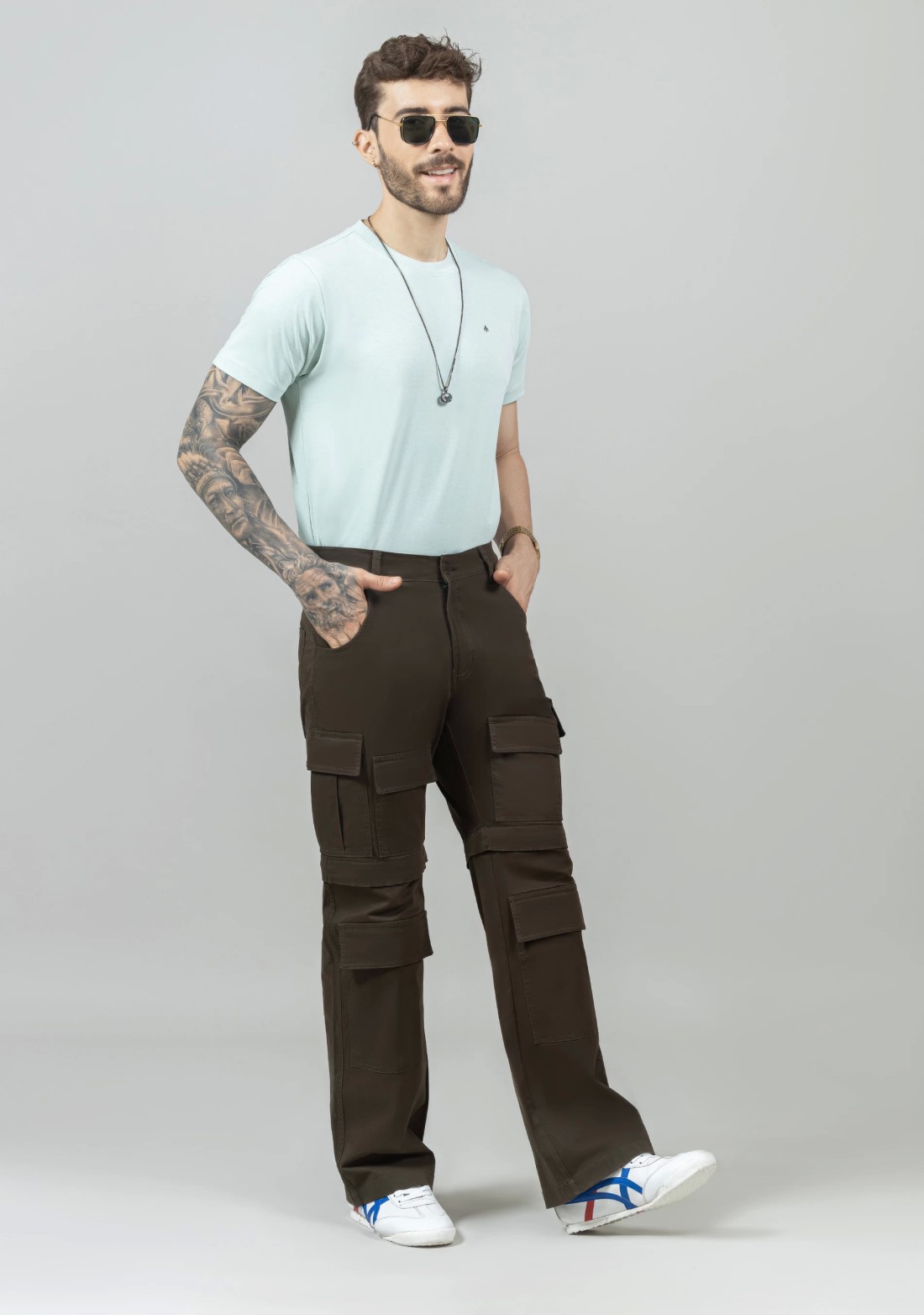 Mocha Brown Wide Leg Men's Cargo Trousers