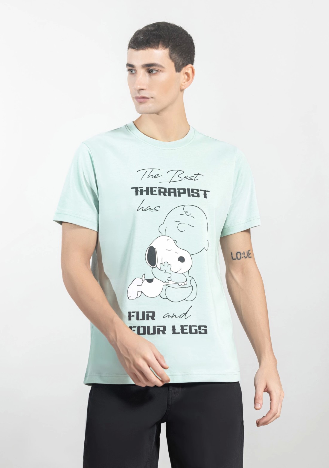 Mint Green Regular Fit Men's Graphic Cotton T-Shirt