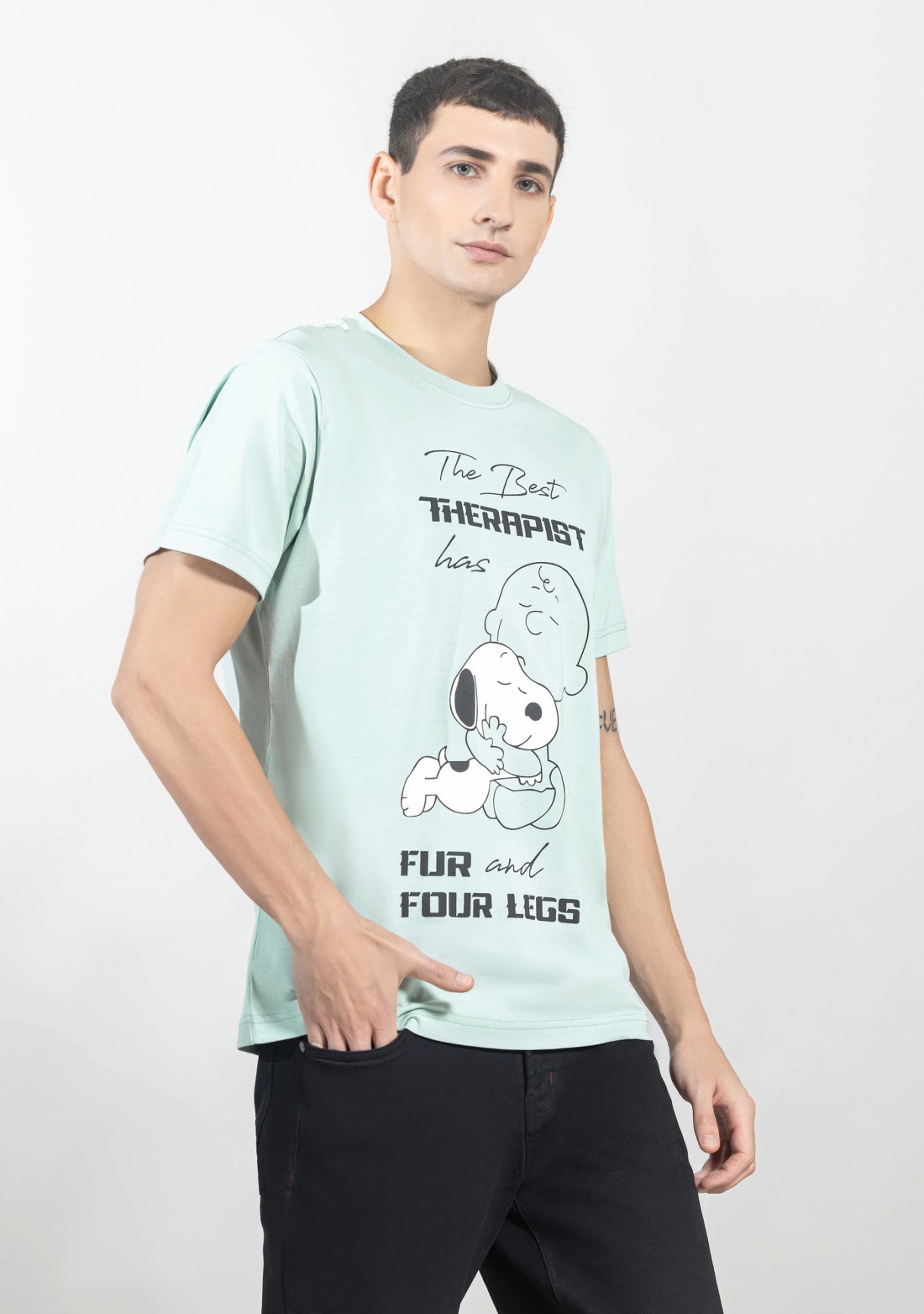 Mint Green Regular Fit Men's Graphic Cotton T-Shirt