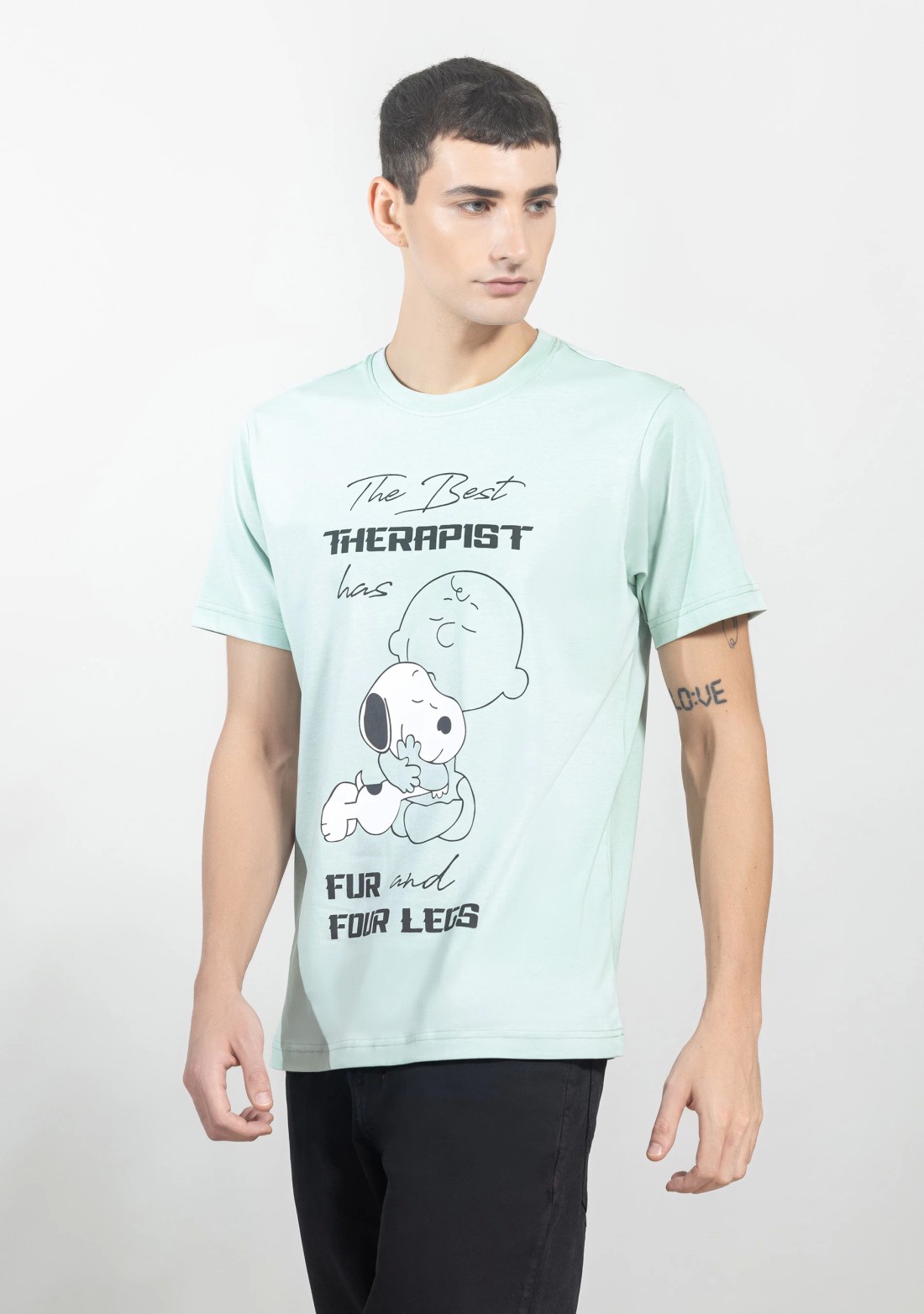 Mint Green Regular Fit Men's Graphic Cotton T-Shirt