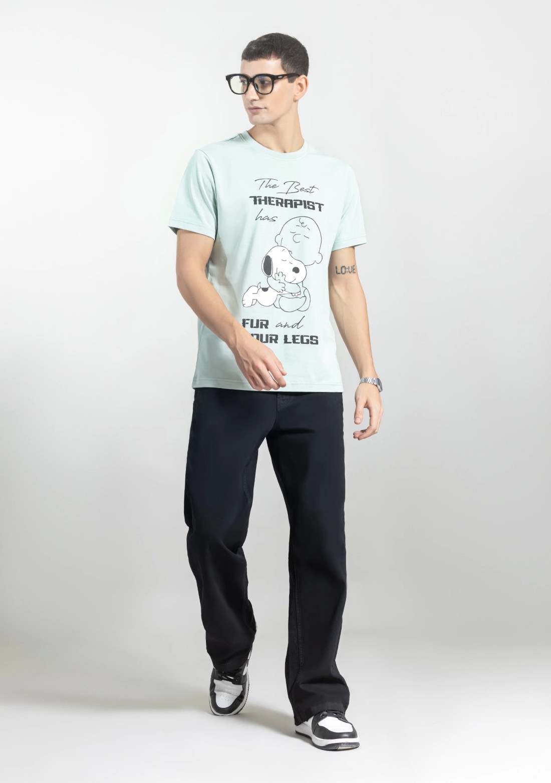 Mint Green Regular Fit Men's Graphic Cotton T-Shirt