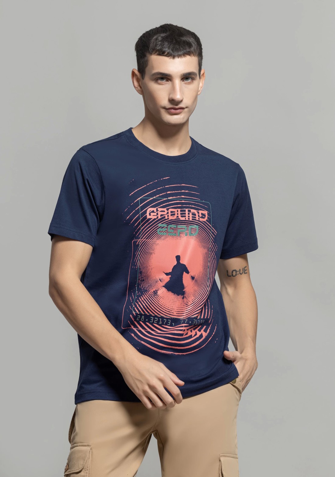 Navy Regular Fit Men's Cotton Graphic T-Shirt