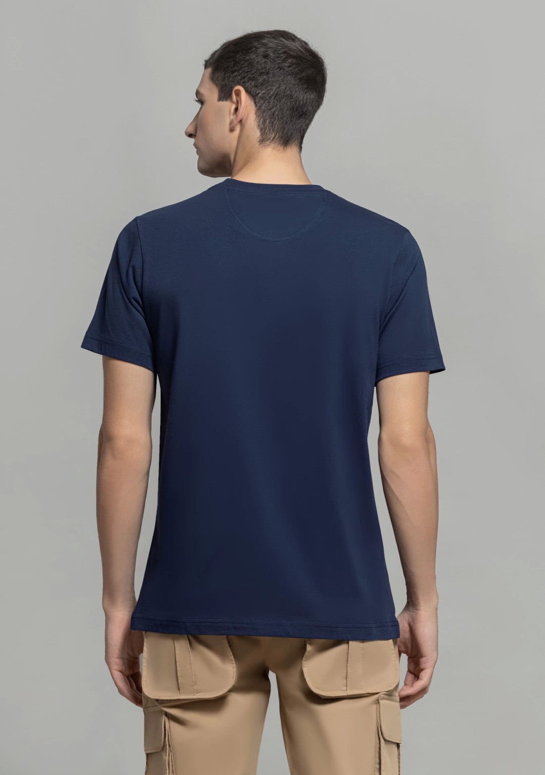 Navy Regular Fit Men's Cotton Graphic T-Shirt