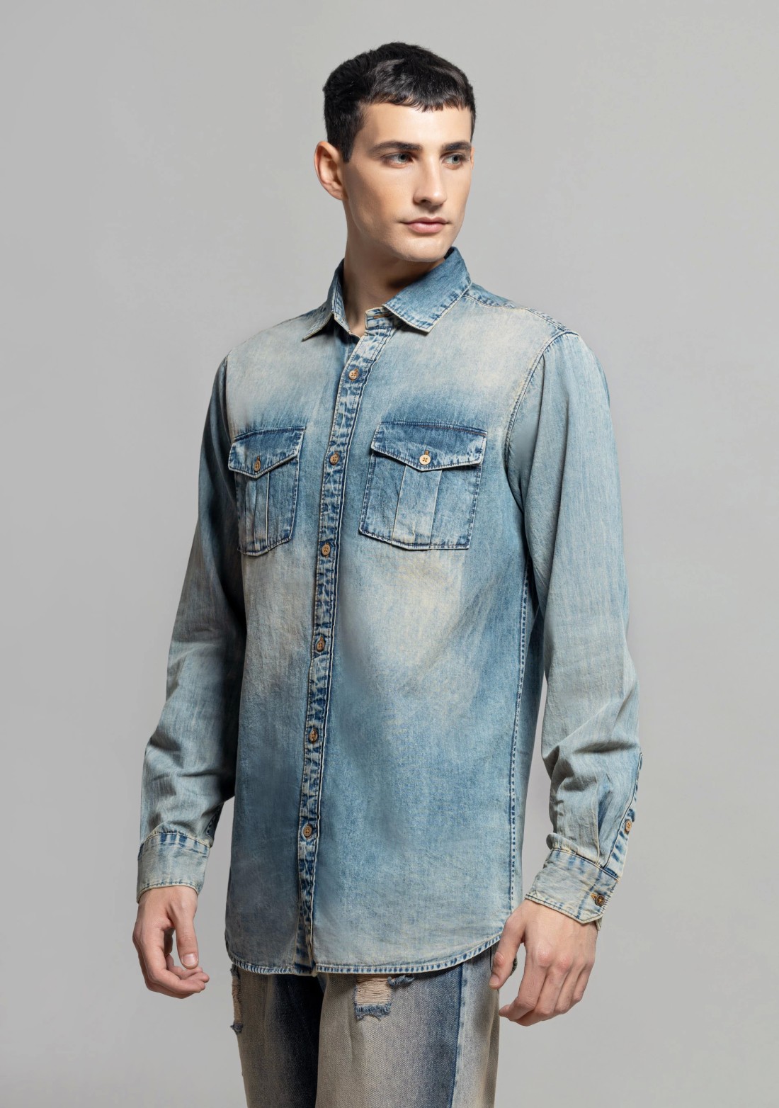 Mid Blue Regular Fit Men's Denim Shirt