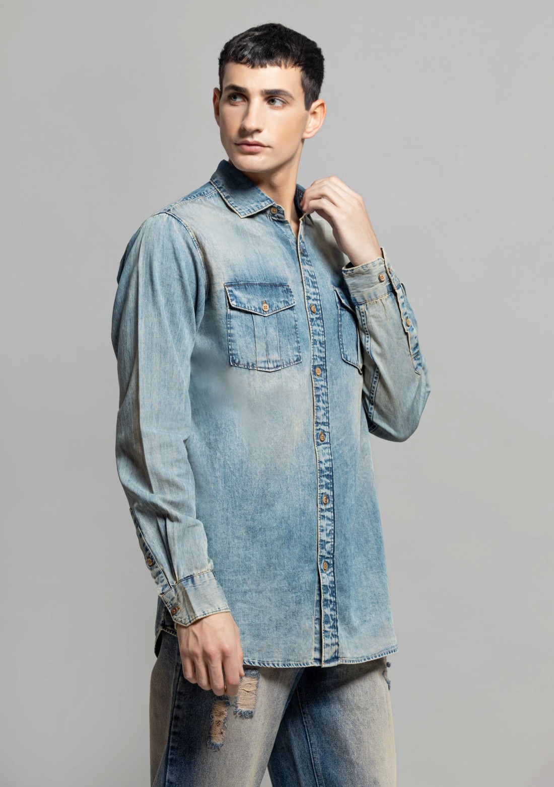 Mid Blue Regular Fit Men's Denim Shirt