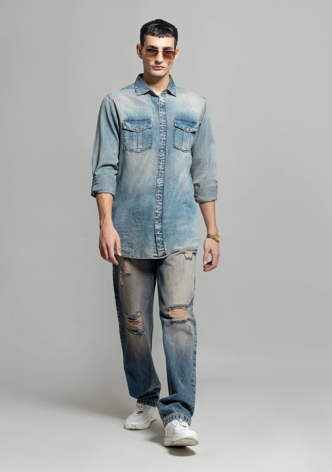 Mid Blue Regular Fit Men's Denim Shirt