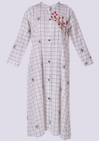 Off-White Checkered Shirt Dress