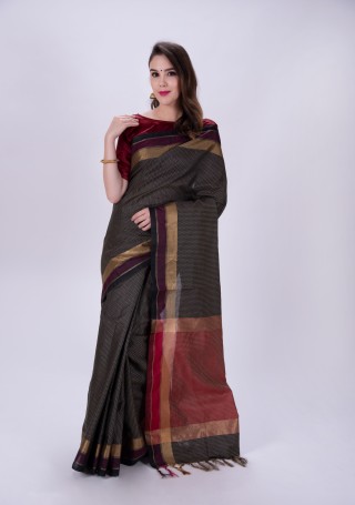 Black and Maroon Art Silk Saree