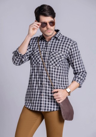 Black multicolor checked cotton casual full sleeve shirt