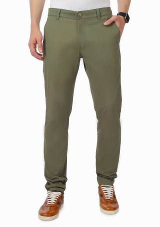 Men's Olive Cotton Slim Fit Casual Trouser