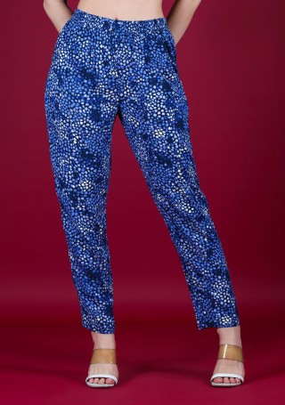 Blue Ditsy Print Rayon Narrow Pants