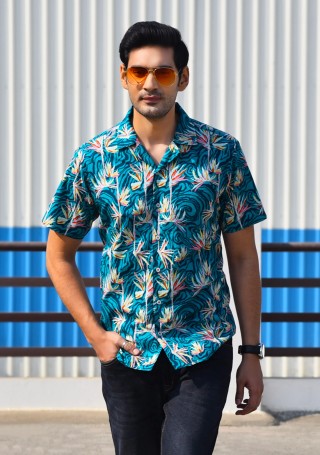 Multi-colour Regular Fit Men's Cuban Collar Shirt