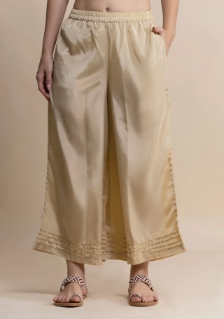 Beige Golden Gota Lace Flared Pants